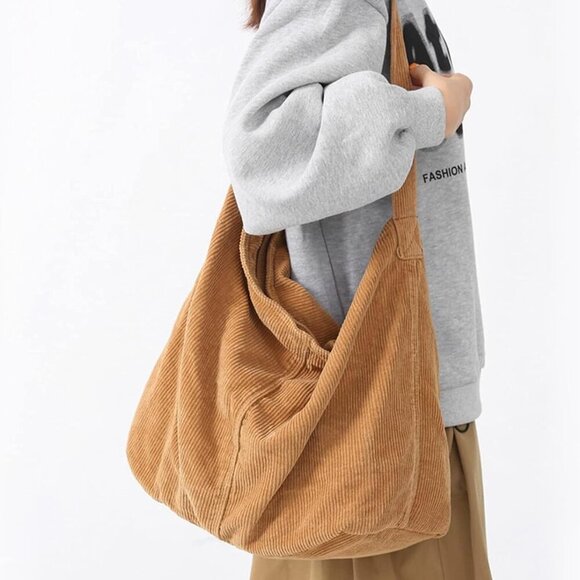 Unisex Corduroy Large Shoulder Bag Casual Travel Work Organizer - Picture 5 of 7